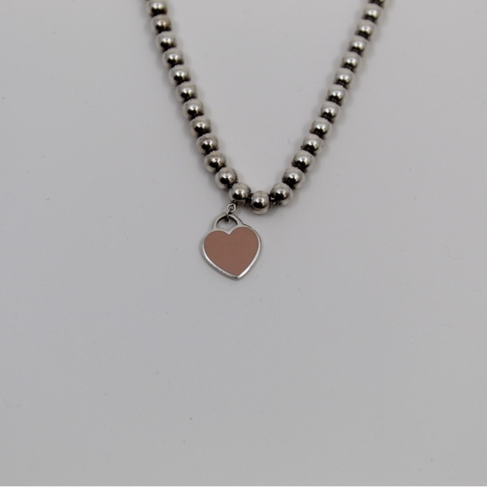 Tiffany Pink Heart Tag Bead Bracelet in Silver
